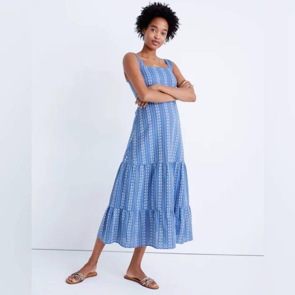 Madewell Embroidered Button-Back Tiered Sundress Size 6